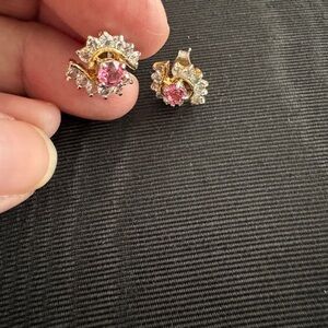 Austrian Crystal Elegant Pink and Gold toned Stud Earrings